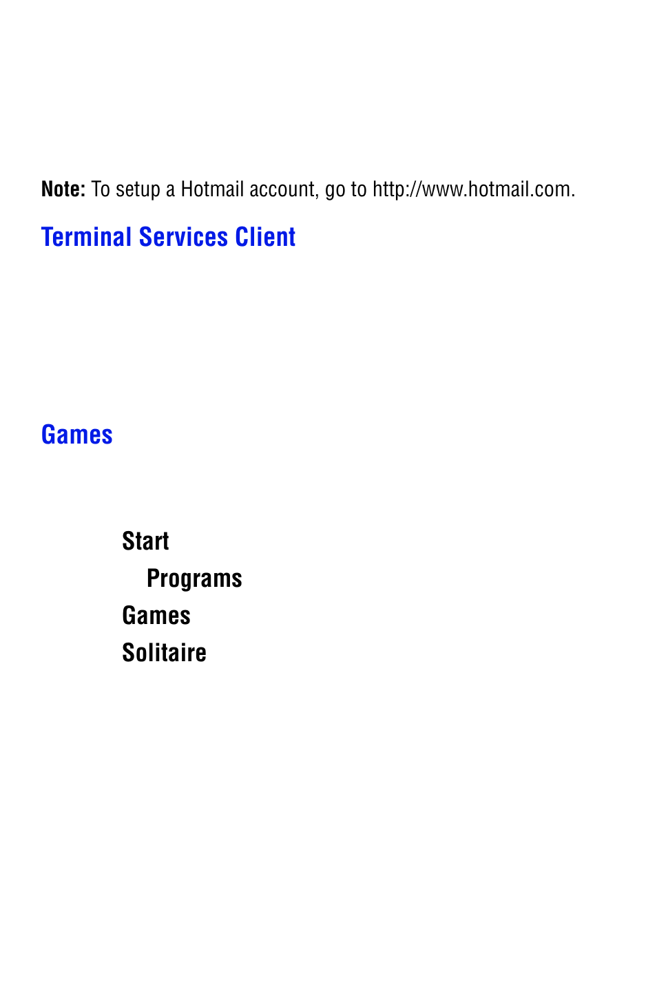 Terminal services client, Games | Samsung SPH i700 User Manual | Page 130 / 186