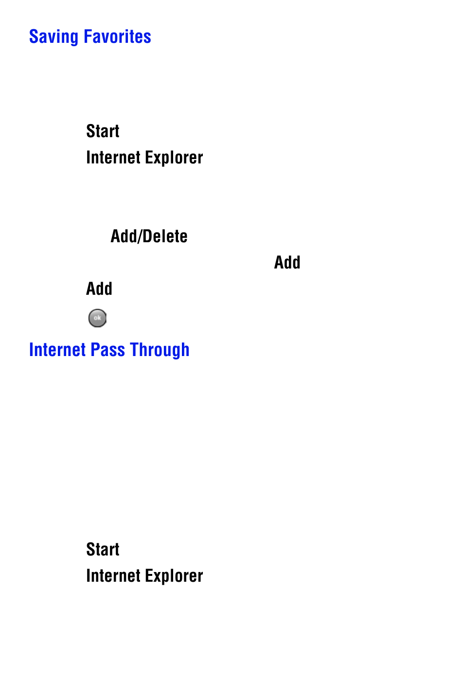 Saving favorites, Internet pass through | Samsung SPH i700 User Manual | Page 141 / 186