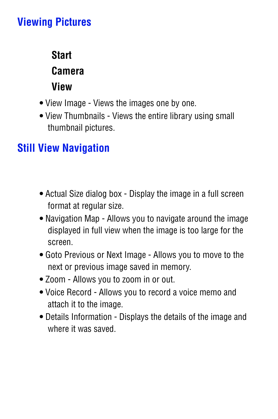 Viewing pictures, Still view navigation, Start | Camera, View | Samsung SPH i700 User Manual | Page 146 / 186