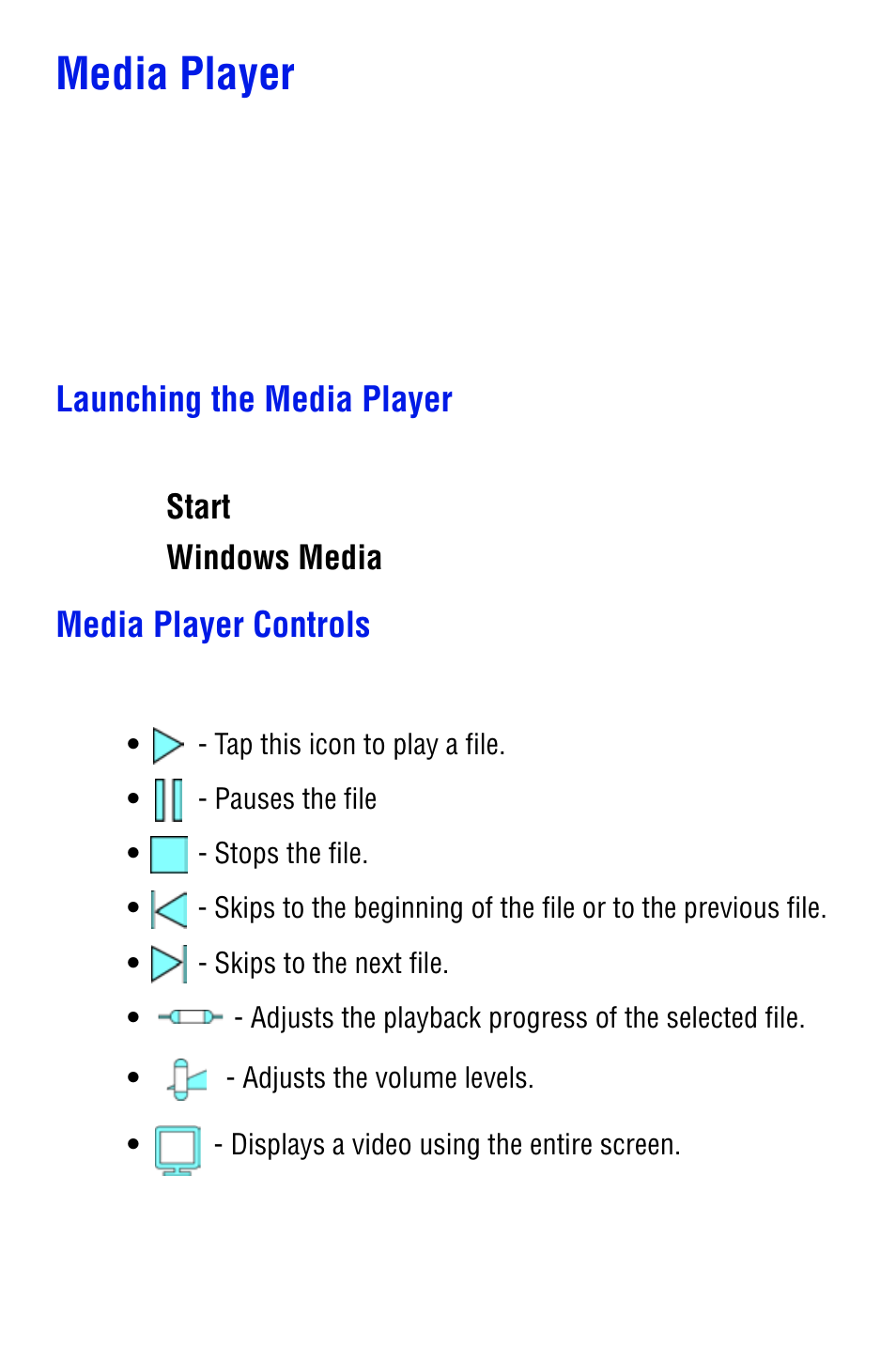 Media player, Launching the media player, Media player controls | Samsung SPH i700 User Manual | Page 158 / 186