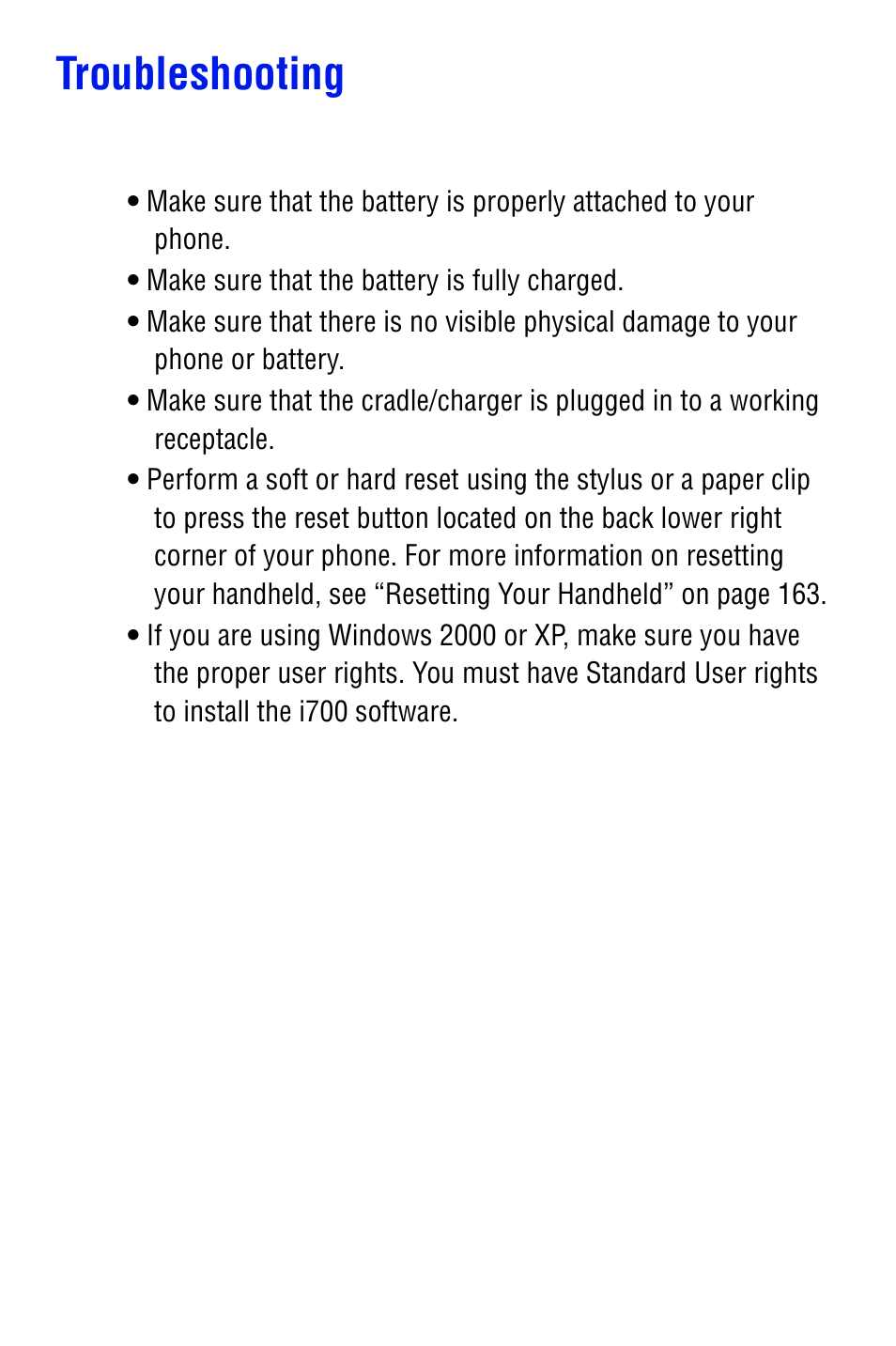 Troubleshooting | Samsung SPH i700 User Manual | Page 162 / 186