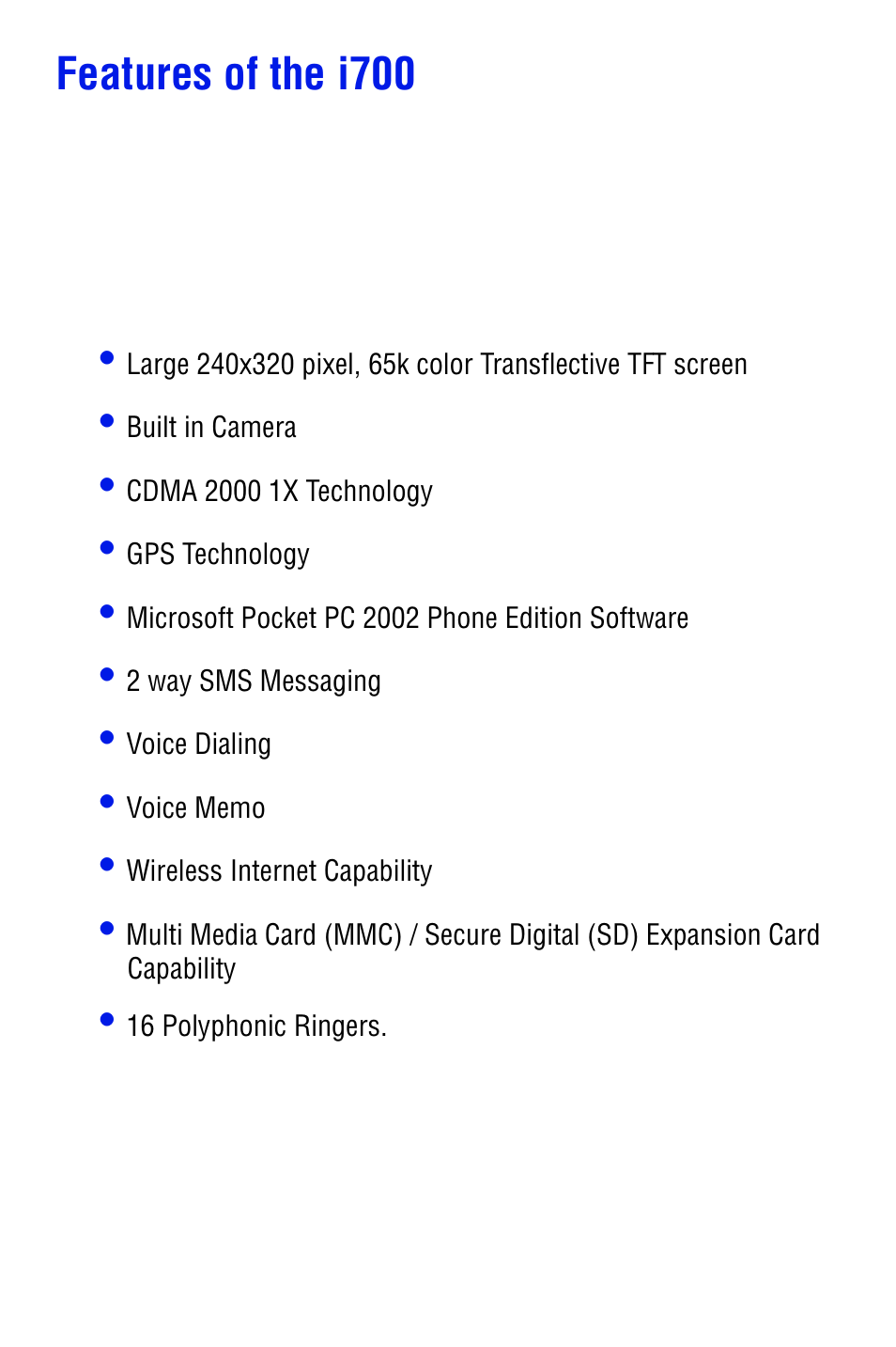 Features of the i700 | Samsung SPH i700 User Manual | Page 19 / 186