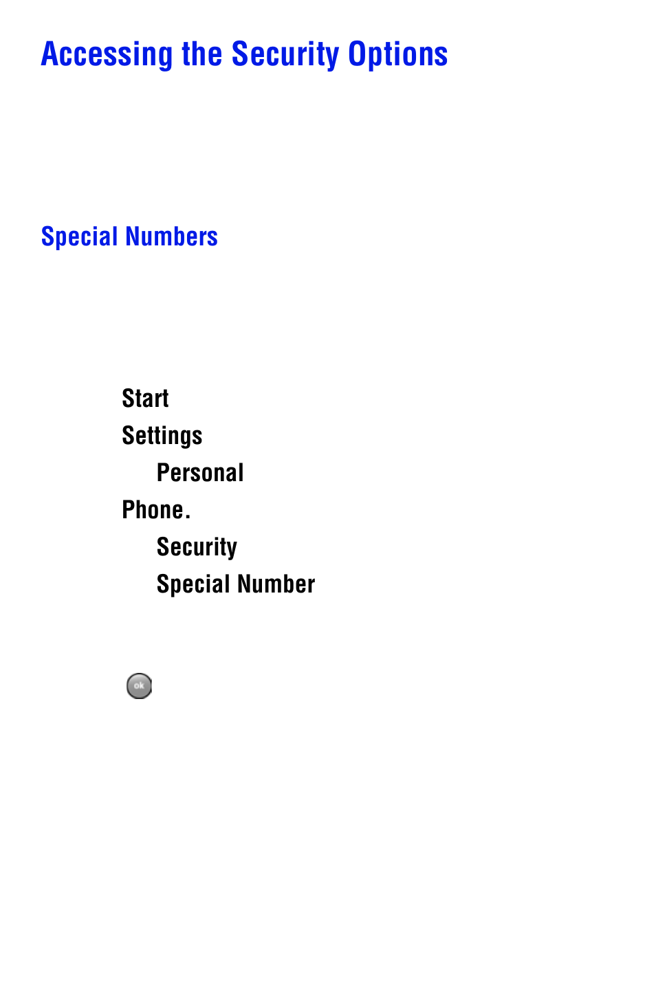 Accessing the security options, Special numbers | Samsung SPH i700 User Manual | Page 57 / 186