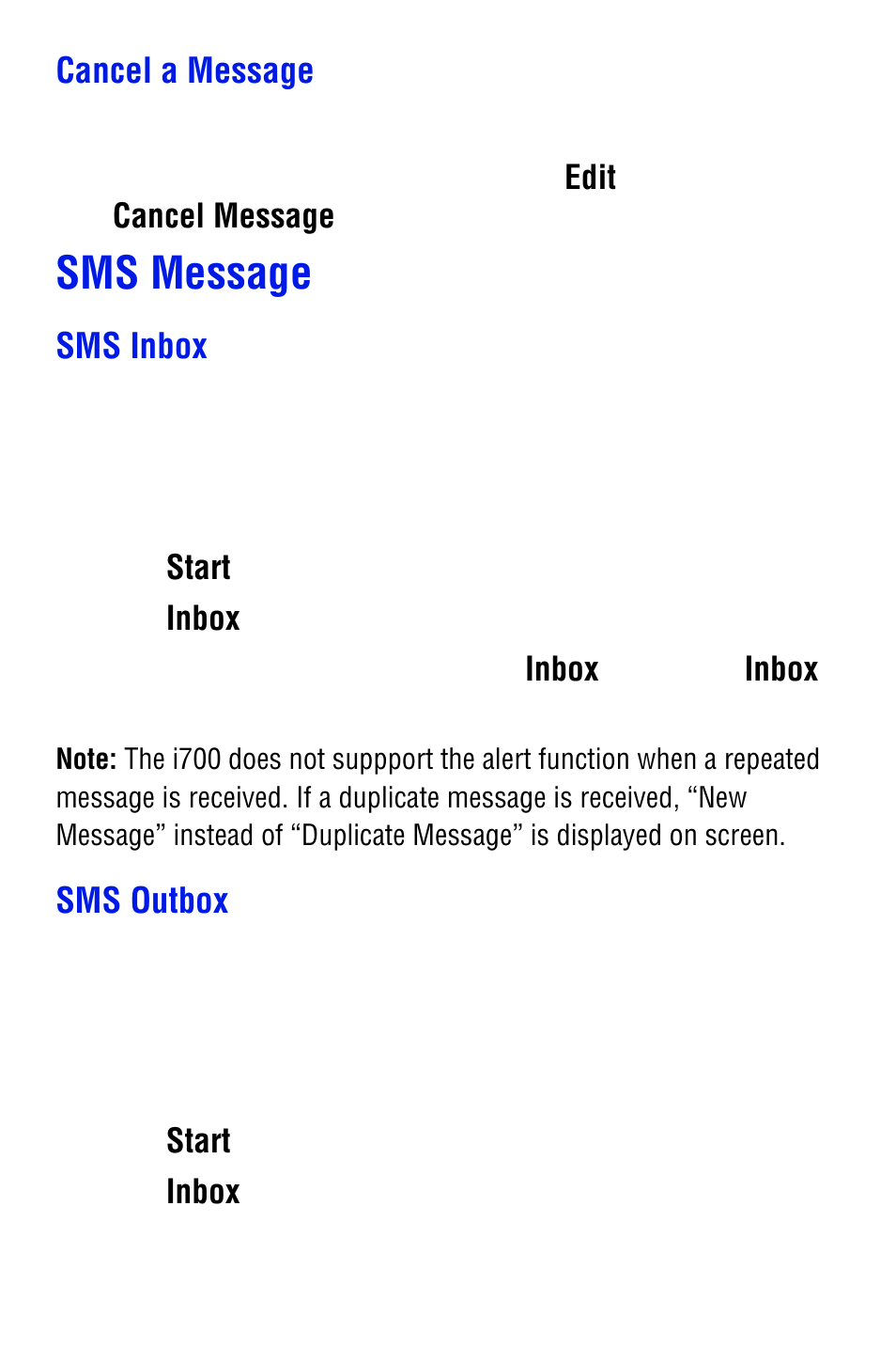Cancel a message, Sms message, Sms inbox | Sms outbox | Samsung SPH i700 User Manual | Page 71 / 186