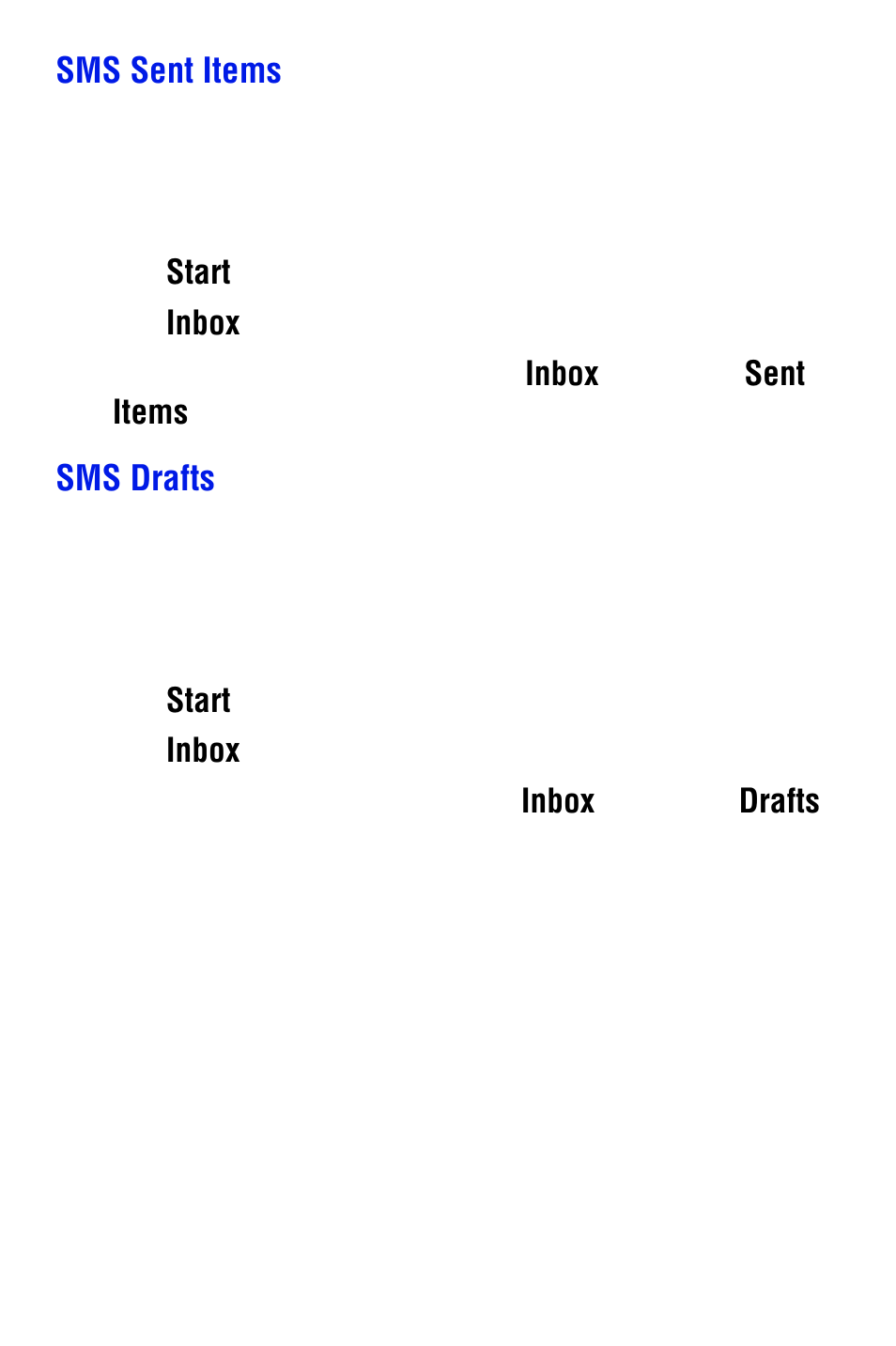 Sms sent items, Sms drafts | Samsung SPH i700 User Manual | Page 73 / 186