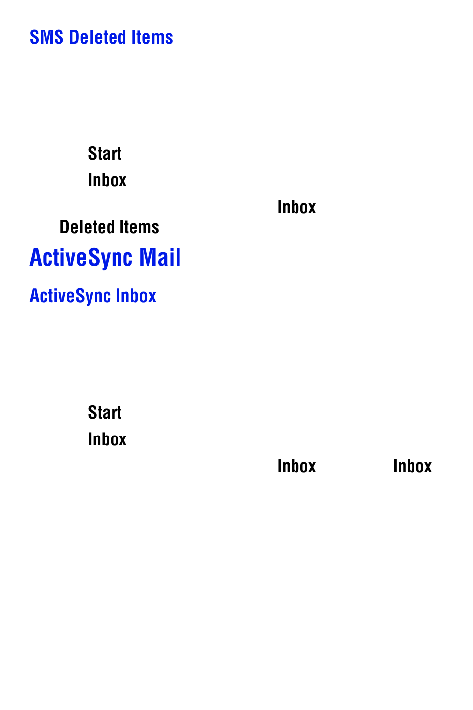 Sms deleted items, Activesync mail, Activesync inbox | Samsung SPH i700 User Manual | Page 74 / 186