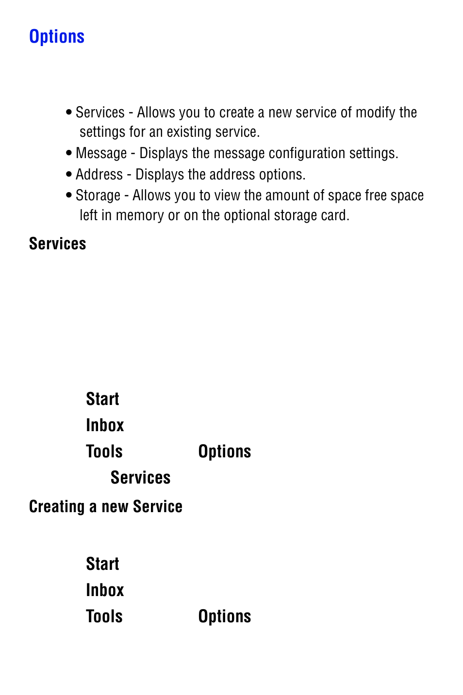 Options | Samsung SPH i700 User Manual | Page 78 / 186