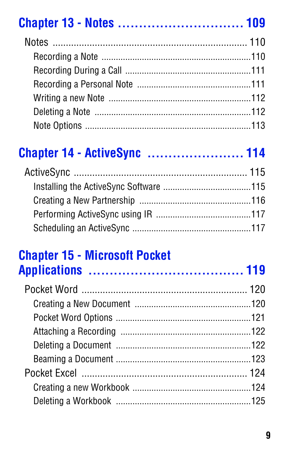 Chapter 14 - activesync, Chapter 15 - microsoft pocket applications | Samsung SPH i700 User Manual | Page 9 / 186