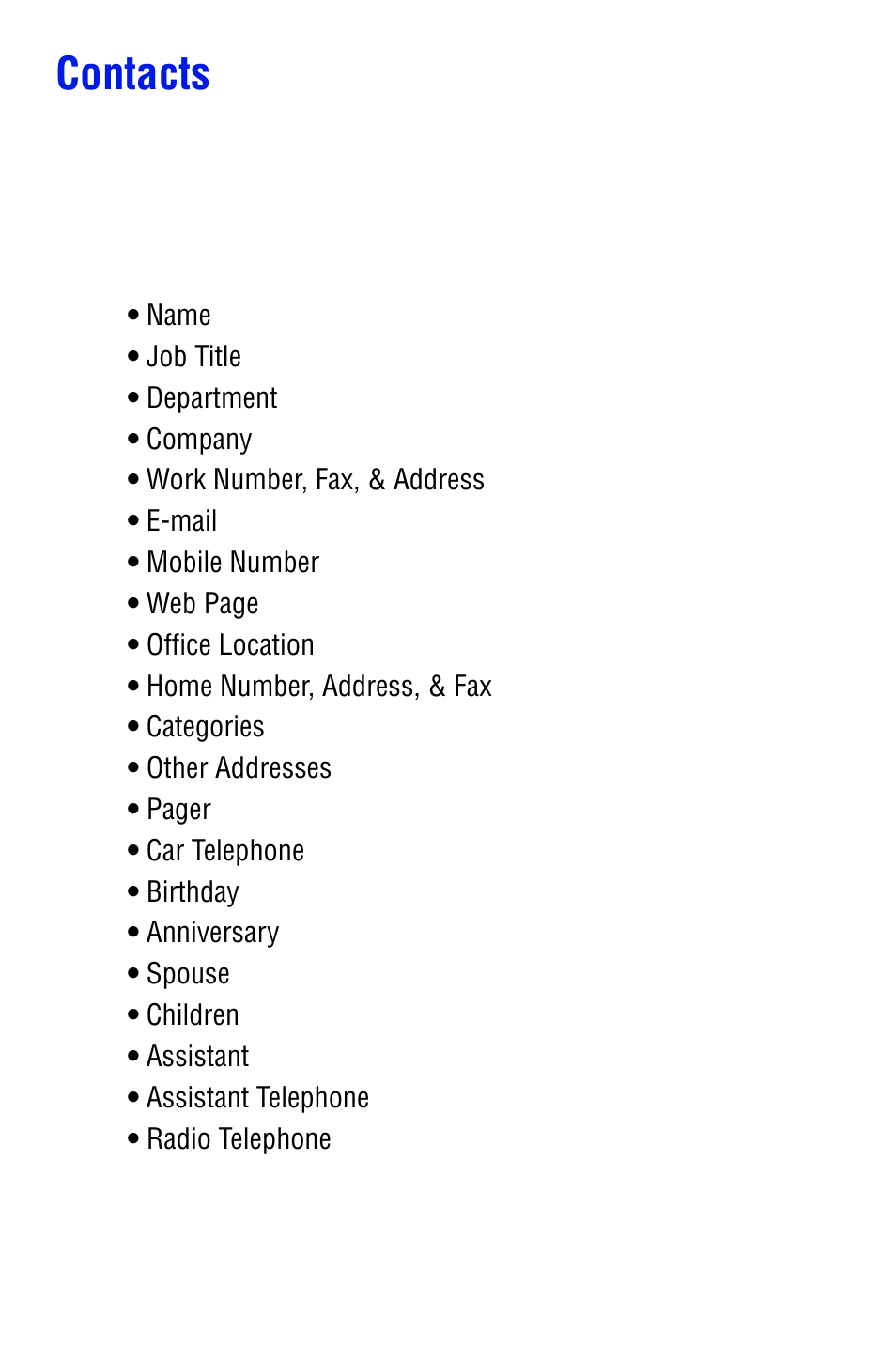 Contacts | Samsung SPH i700 User Manual | Page 90 / 186