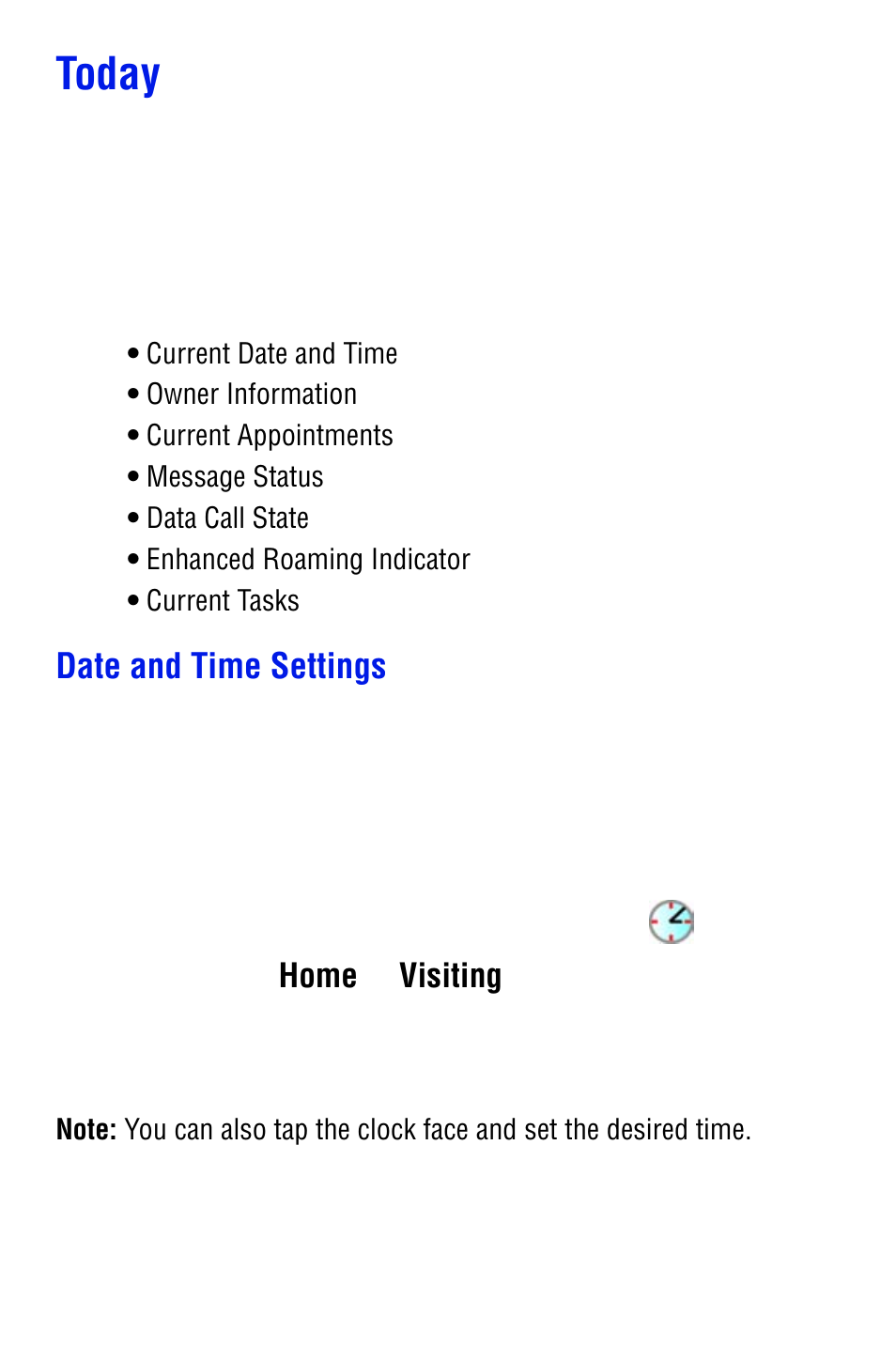 Today, Date and time settings | Samsung SPH i700 User Manual | Page 97 / 186