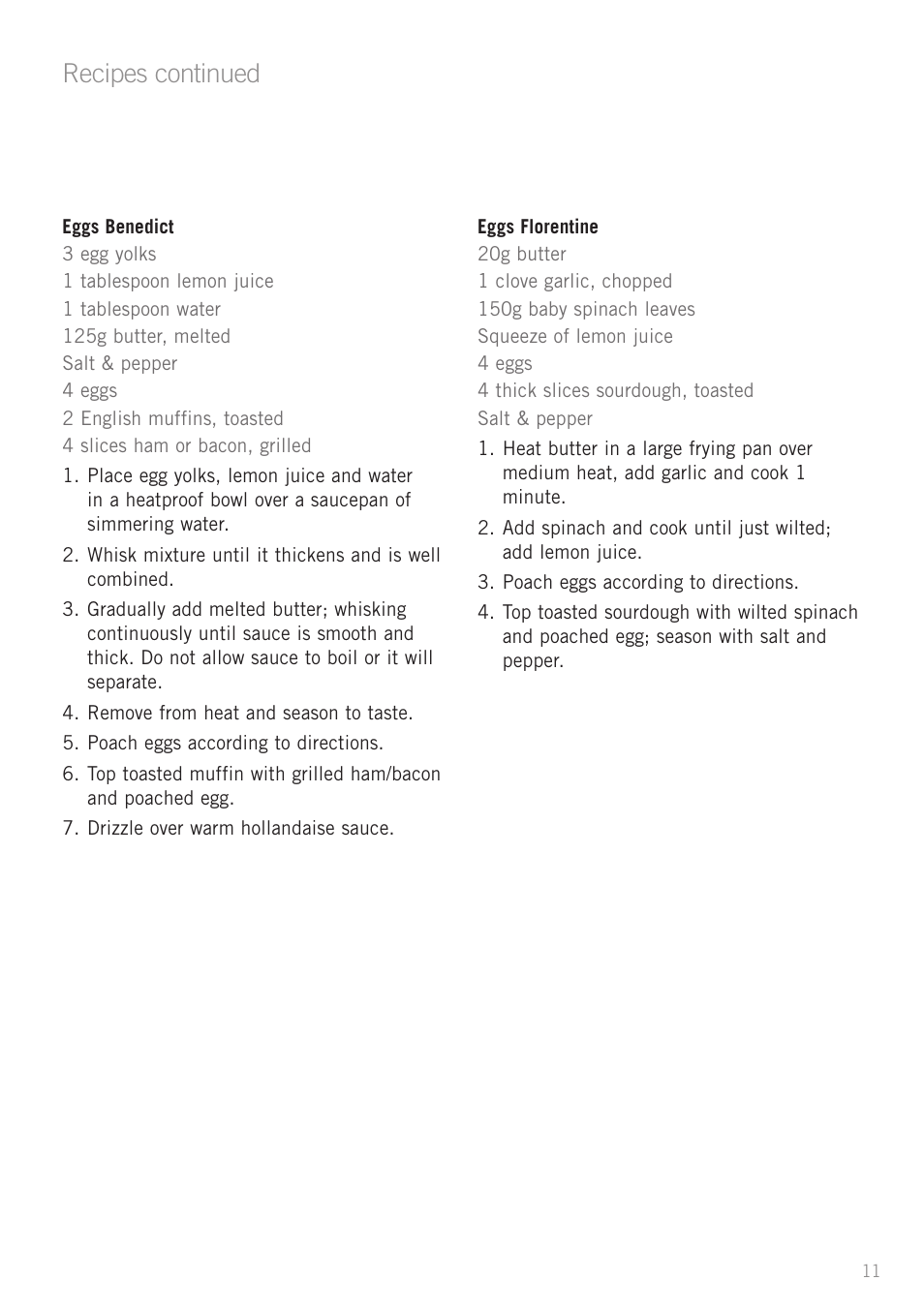 Recipes continued | Sunbeam EC1300 User Manual | Page 11 / 16
