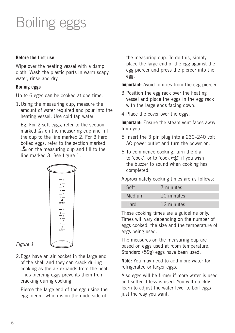 Boiling eggs | Sunbeam EC1300 User Manual | Page 6 / 16