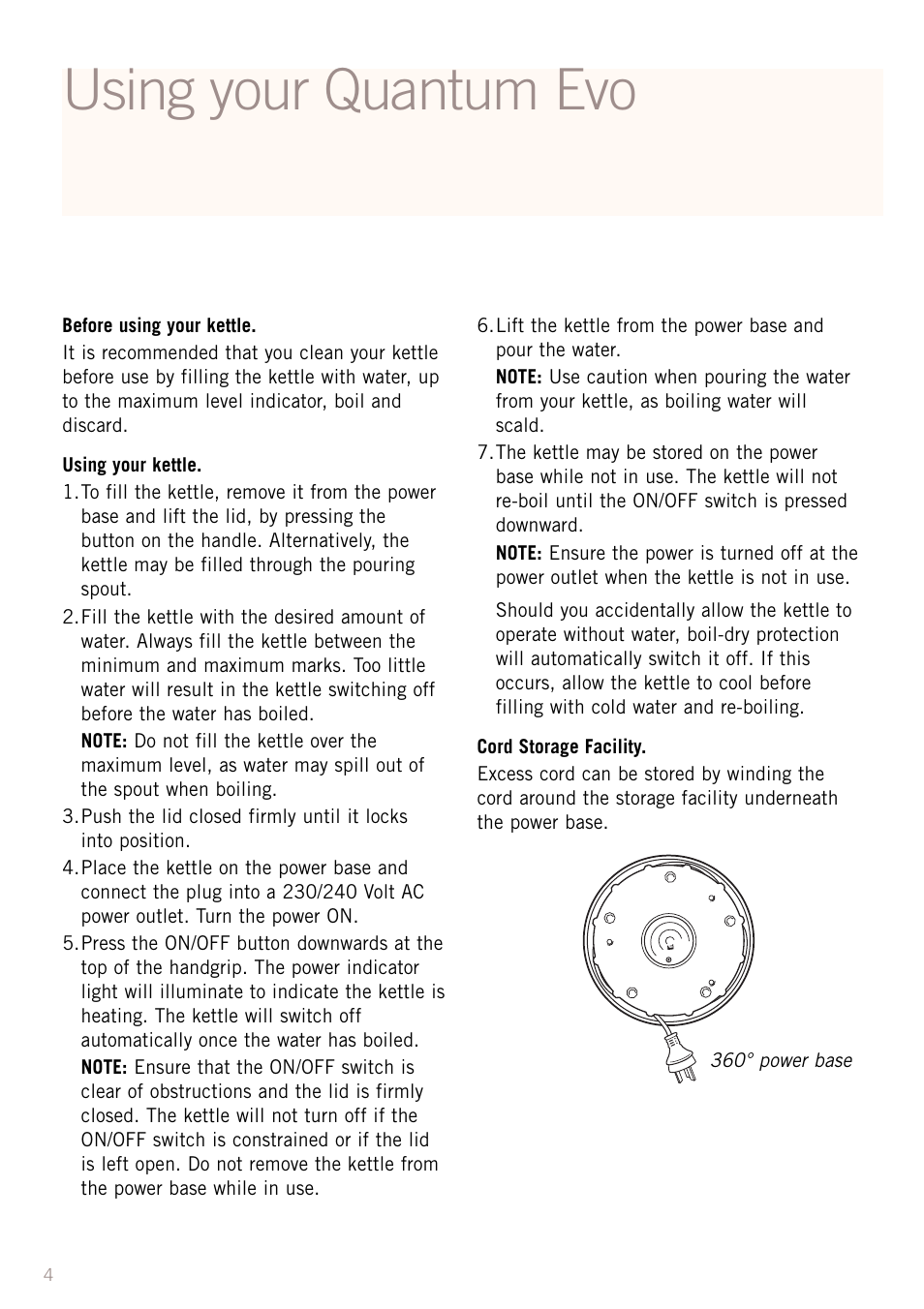Using your quantum evo | Sunbeam KE4500 User Manual | Page 6 / 9