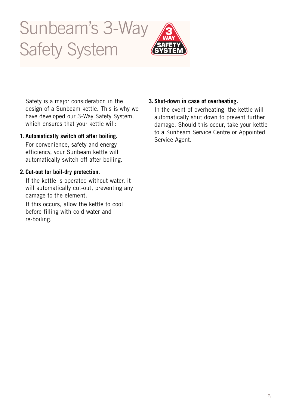 Sunbeam’s 3-way safety system | Sunbeam KE4500 User Manual | Page 7 / 9