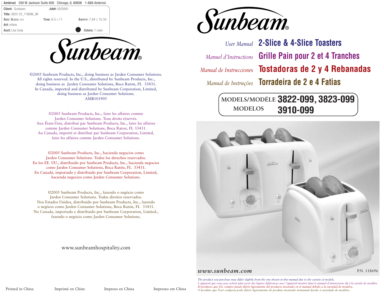 Sunbeam 3823-099 User Manual | 13 pages