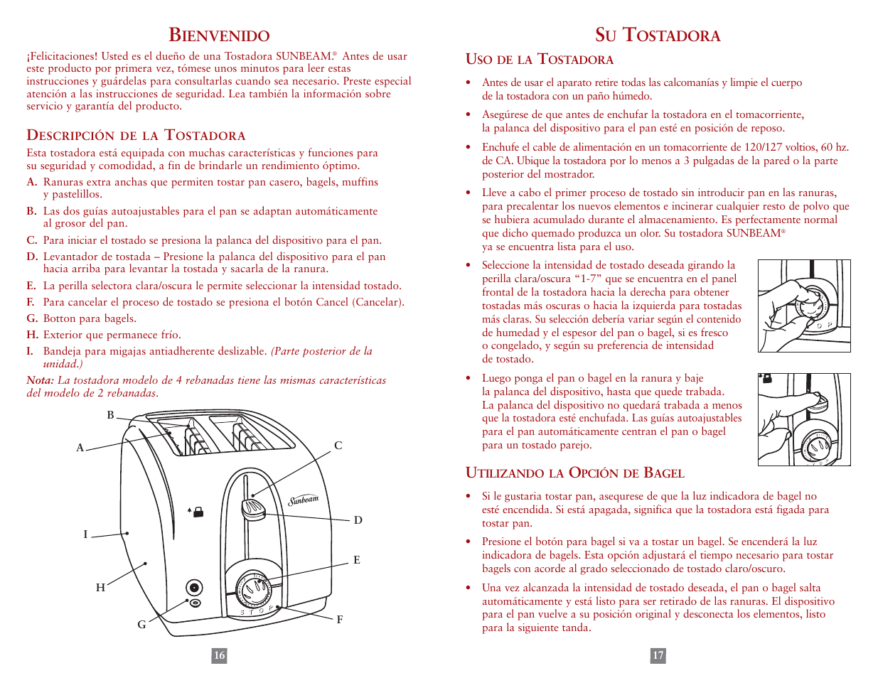 Ienvenido, Ostadora u | Sunbeam 3823-099 User Manual | Page 9 / 13