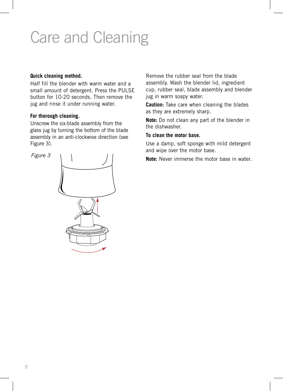 Care and cleaning | Sunbeam PB7910 User Manual | Page 10 / 28