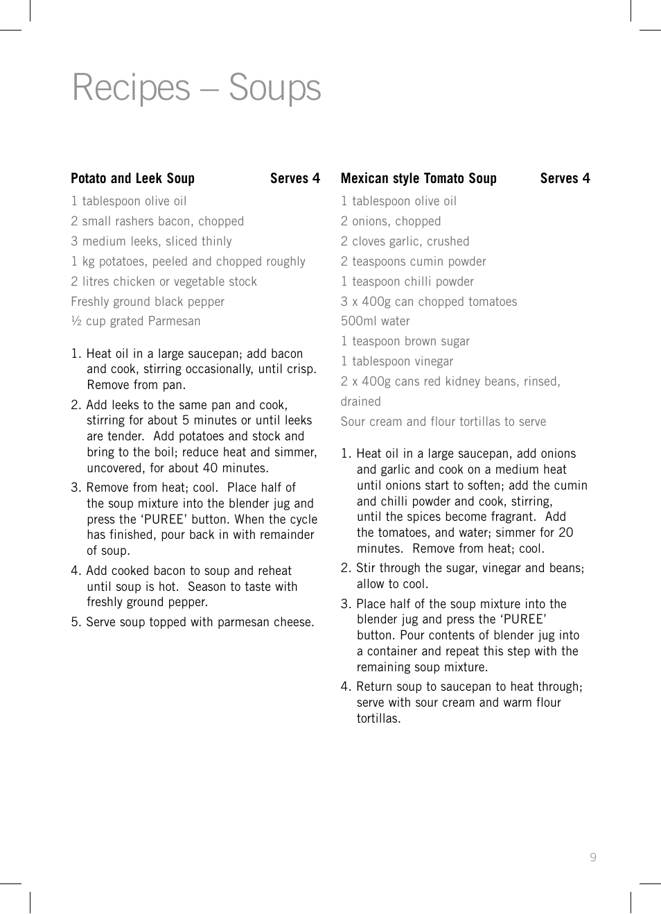 Recipes – soups | Sunbeam PB7910 User Manual | Page 11 / 28