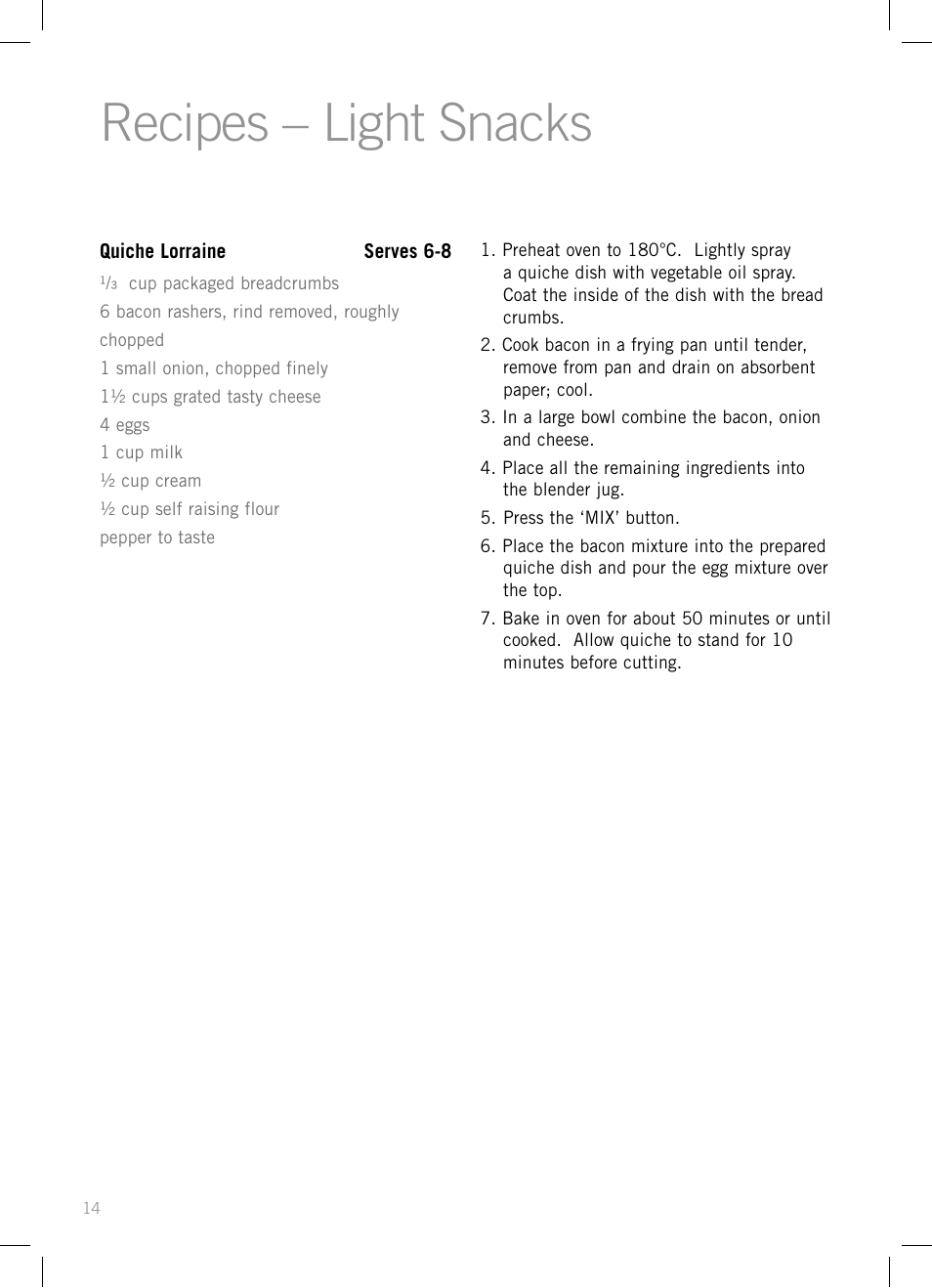 Recipes – light snacks | Sunbeam PB7910 User Manual | Page 16 / 28