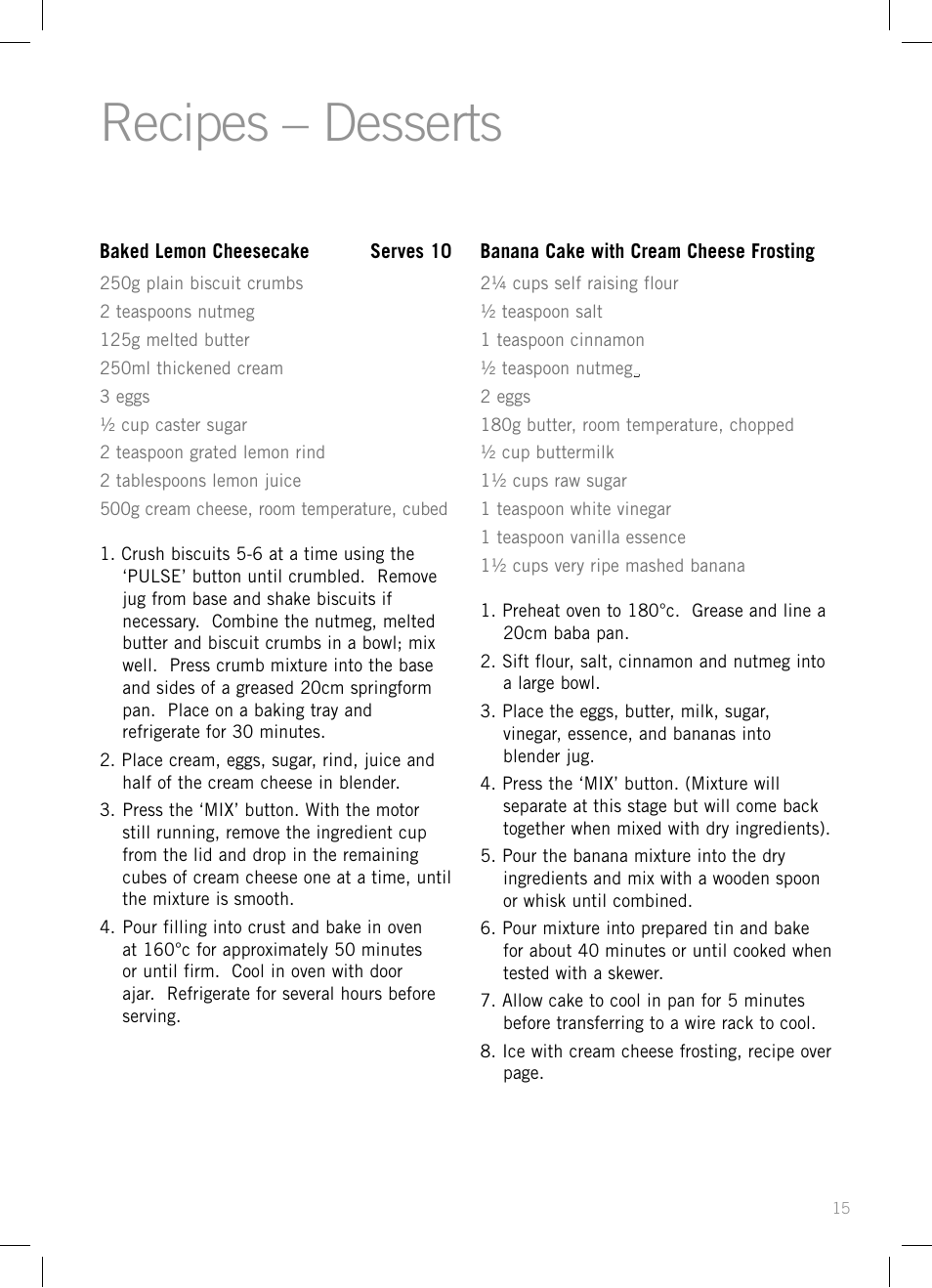 Recipes – desserts | Sunbeam PB7910 User Manual | Page 17 / 28