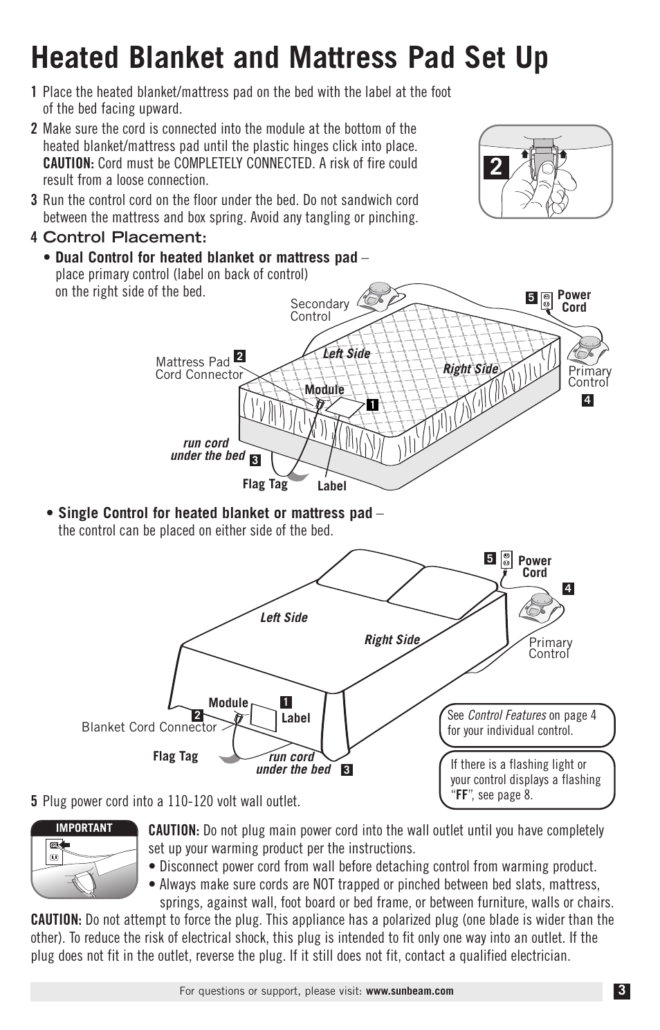 Heated blanket and mattress pad set up | Sunbeam Electric Heater User Manual | Page 5 / 12