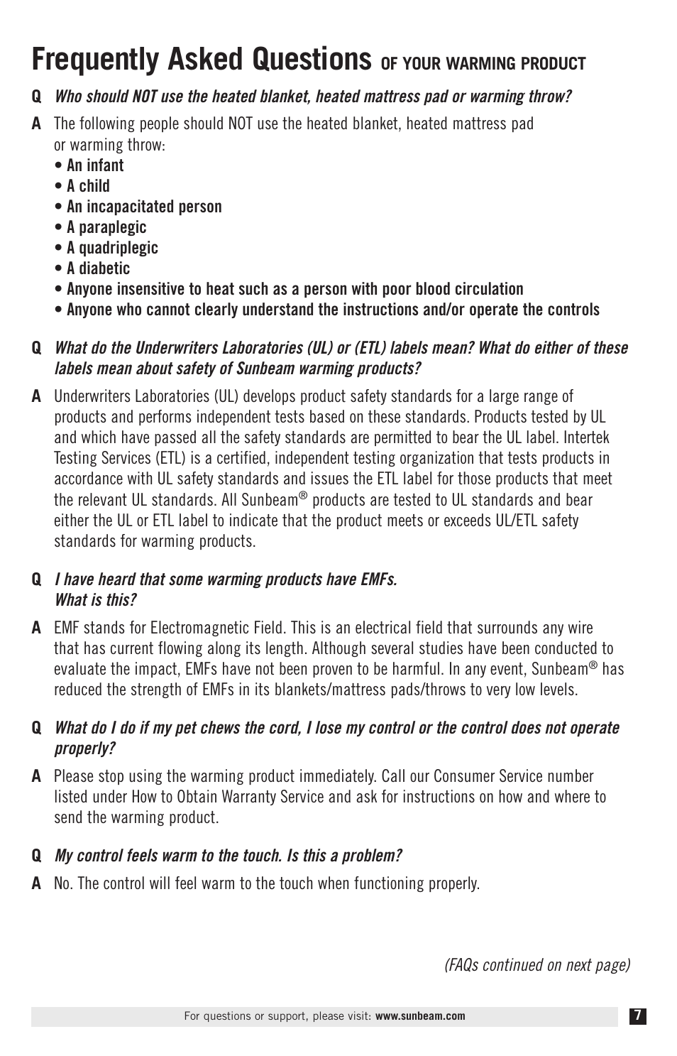 Frequently asked questions | Sunbeam Electric Heater User Manual | Page 9 / 12