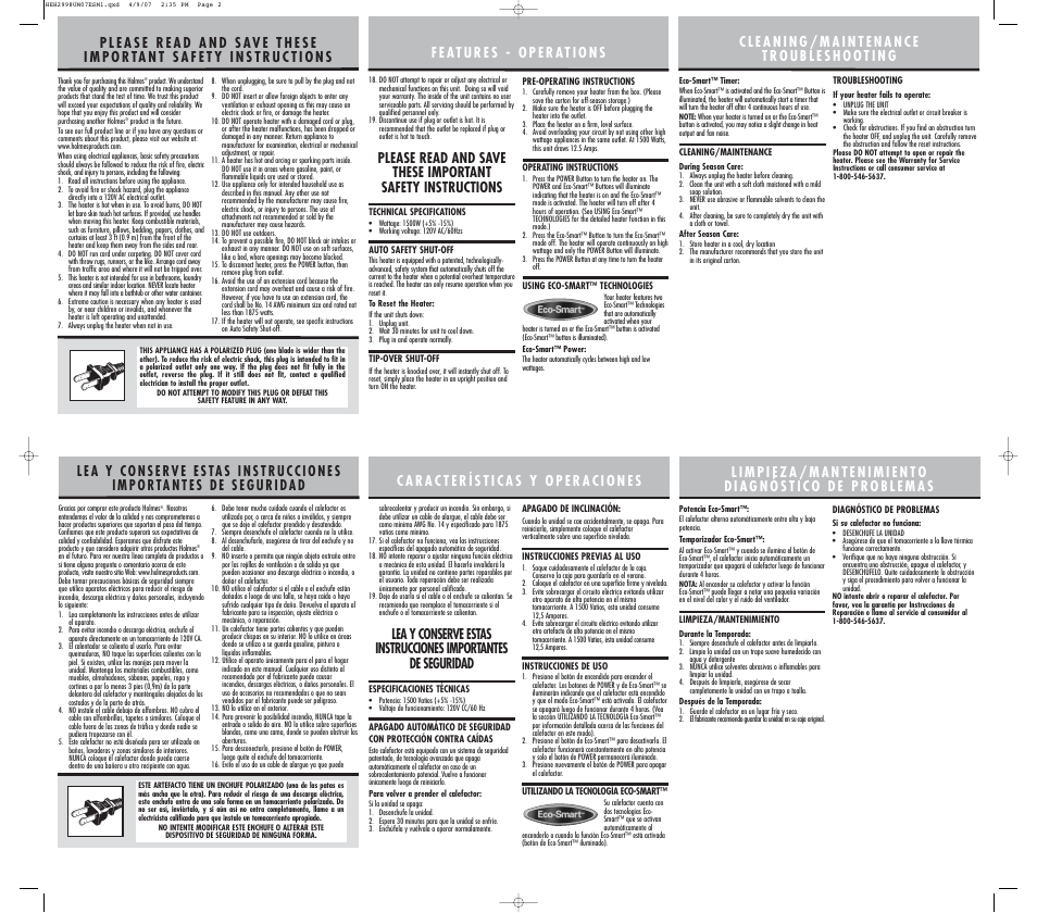 Sunbeam HEH2998 User Manual | Page 2 / 2
