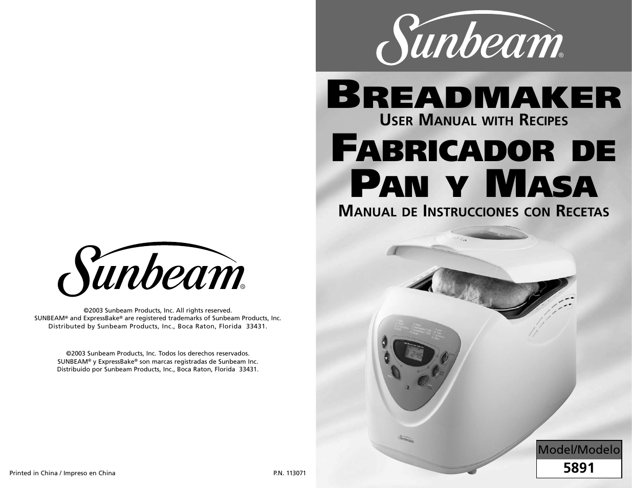 Sunbeam 5891 User Manual | 44 pages