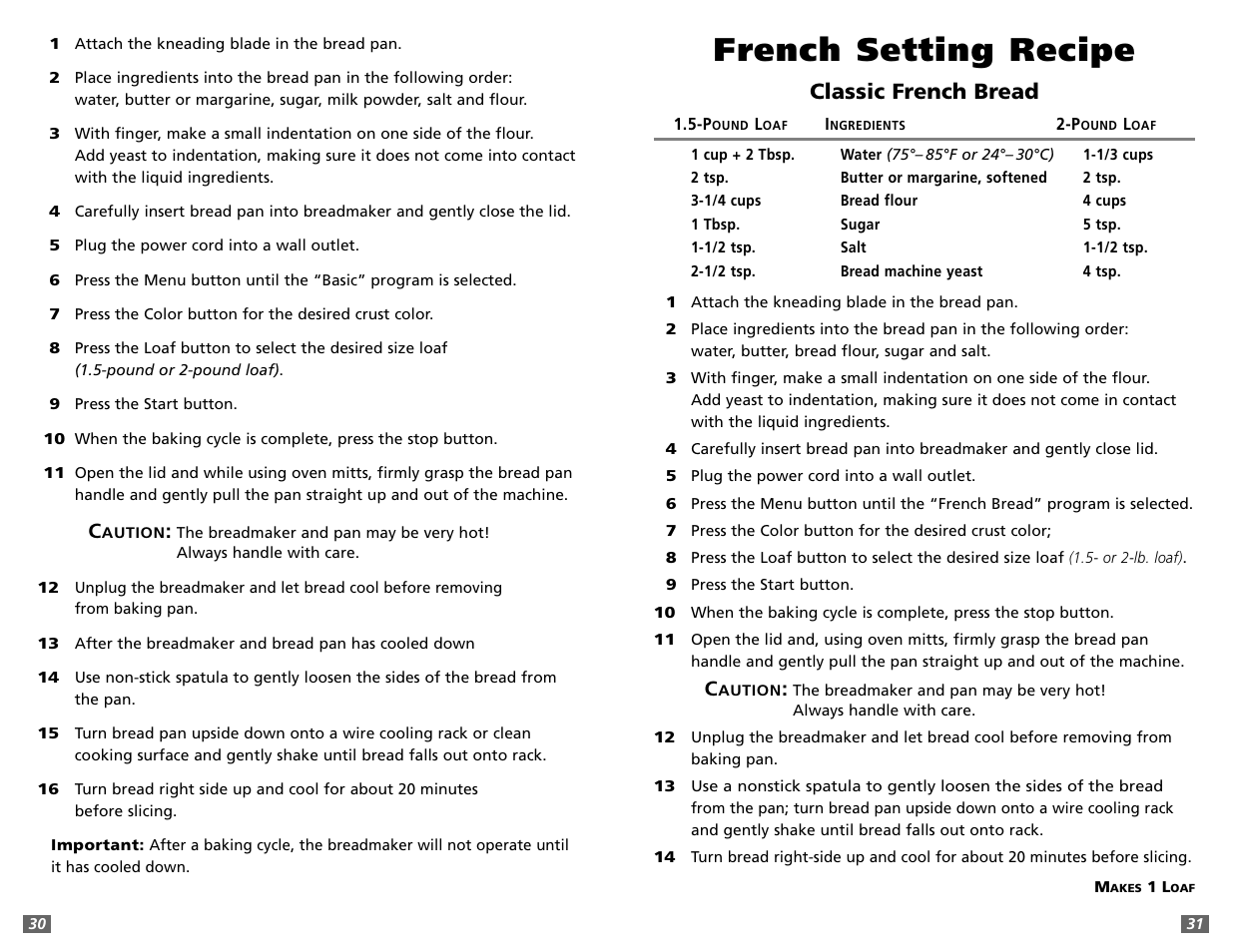 French setting recipe | Sunbeam 5891 User Manual | Page 16 / 44