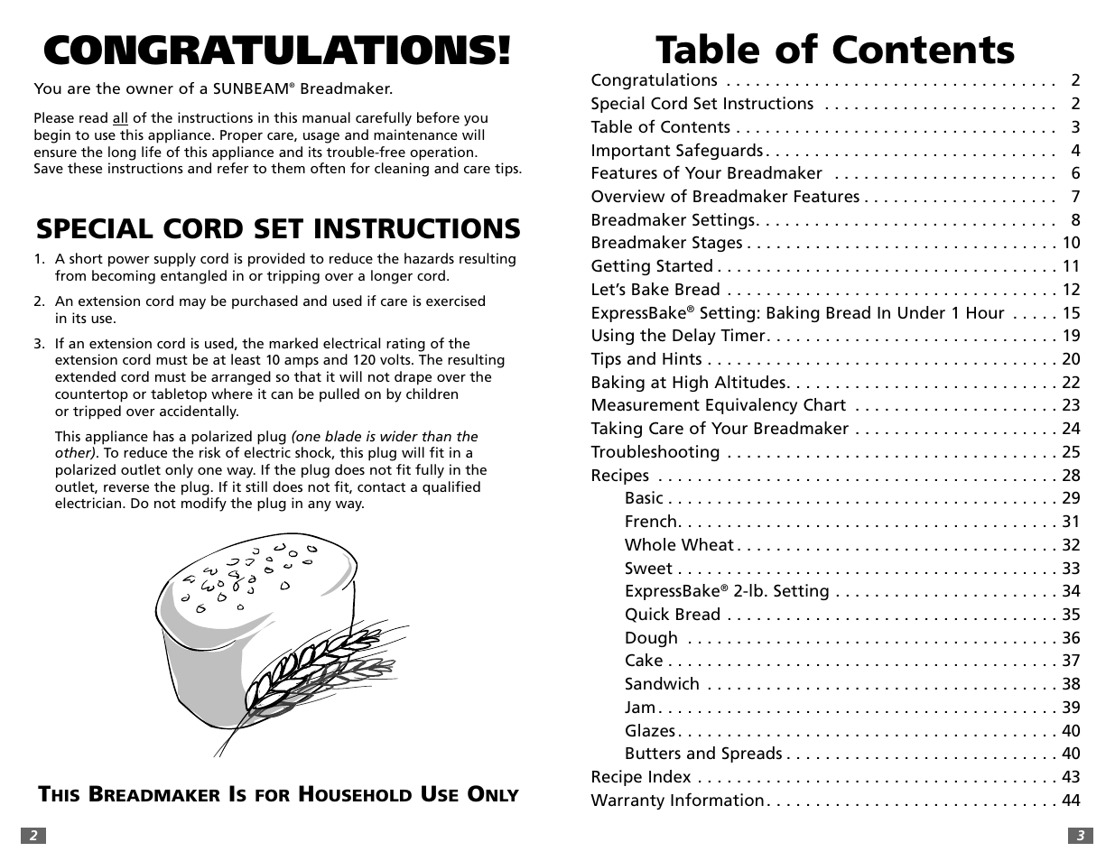 Sunbeam 5891 User Manual | Page 2 / 44