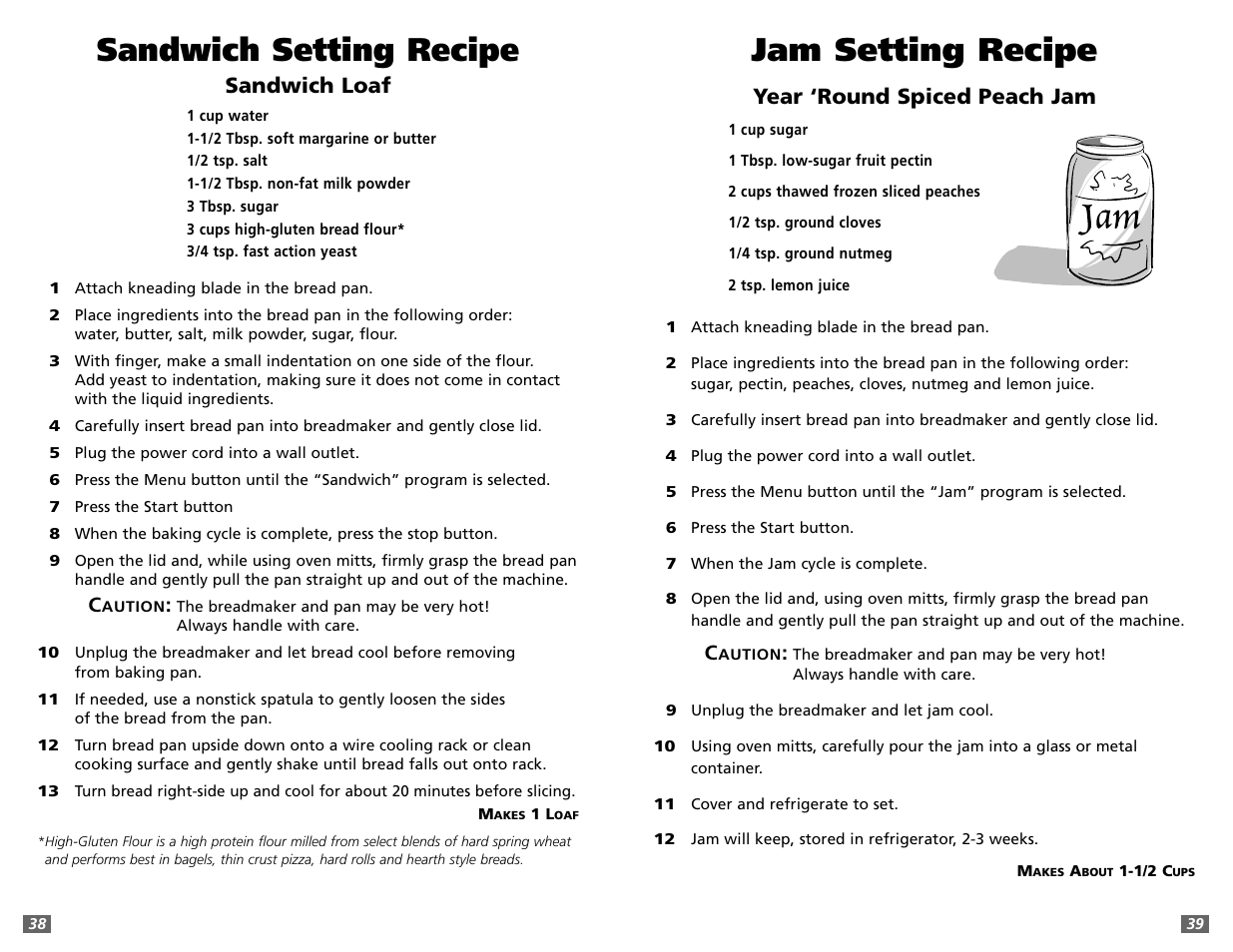 Jam setting recipe, Sandwich setting recipe | Sunbeam 5891 User Manual | Page 20 / 44