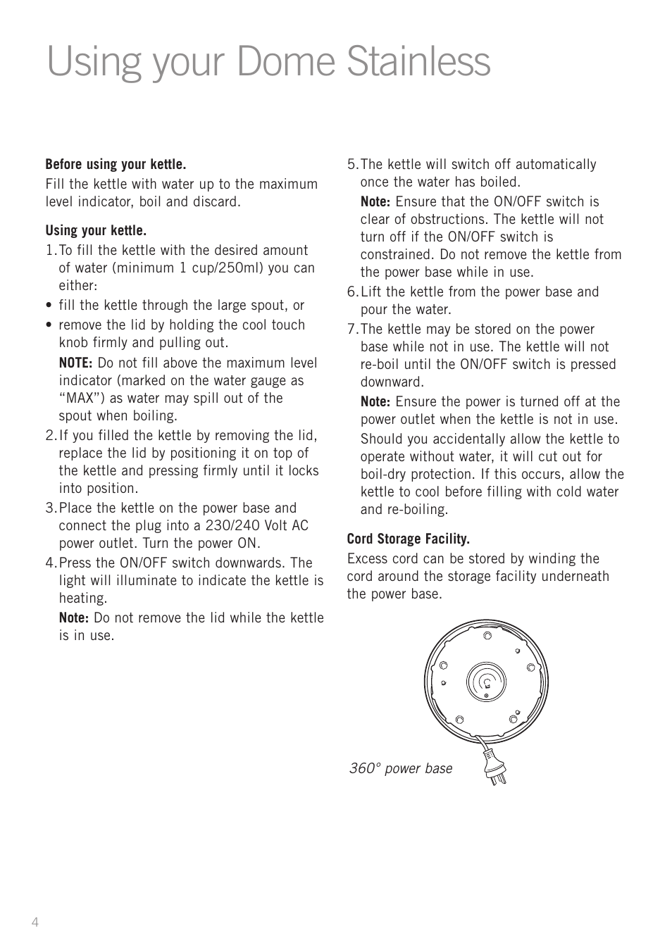 Using your dome stainless | Sunbeam KE7350 User Manual | Page 6 / 10