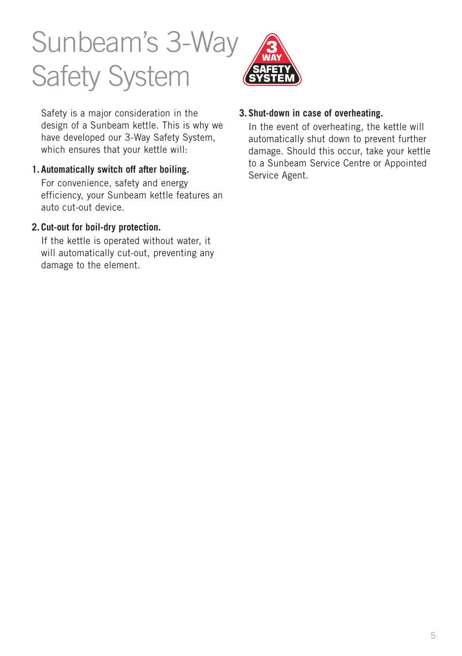 Sunbeam’s 3-way safety system | Sunbeam KE7350 User Manual | Page 7 / 10
