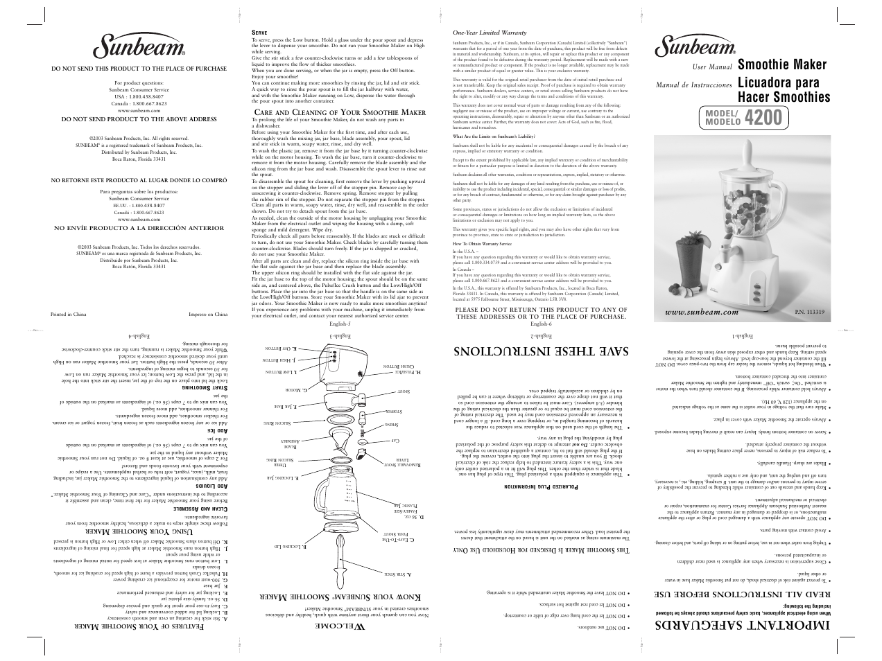 Sunbeam 4200 User Manual | 2 pages