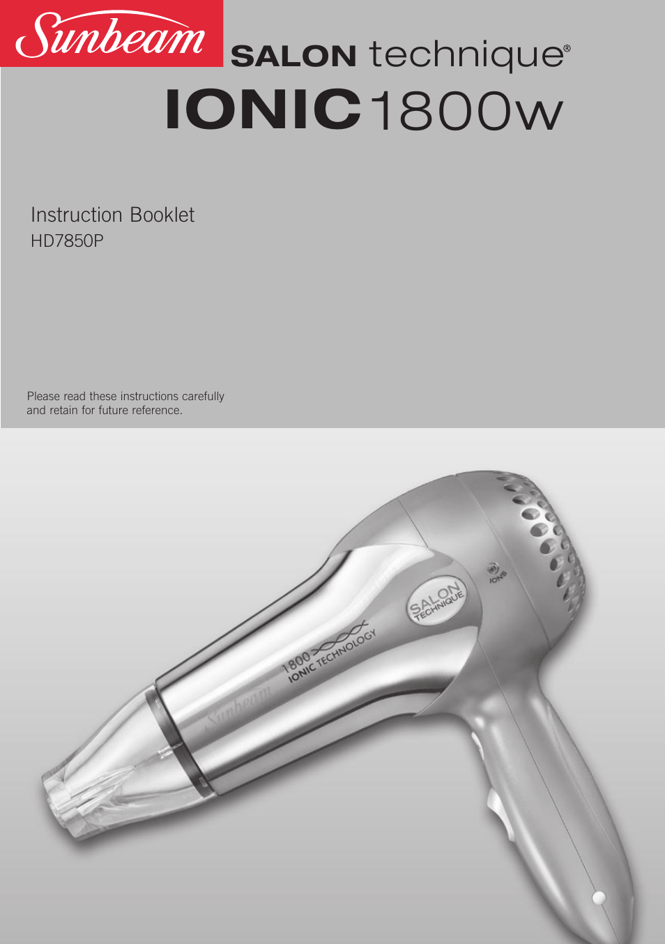 Sunbeam IONIC HD7850P User Manual | 10 pages