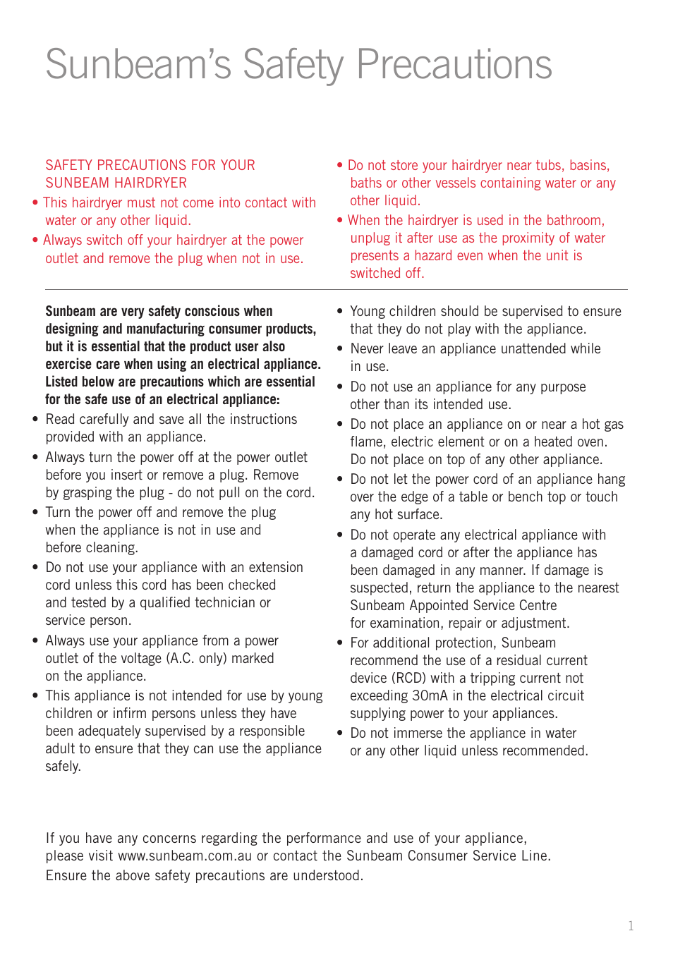 Sunbeam’s safety precautions | Sunbeam IONIC HD7850P User Manual | Page 3 / 10