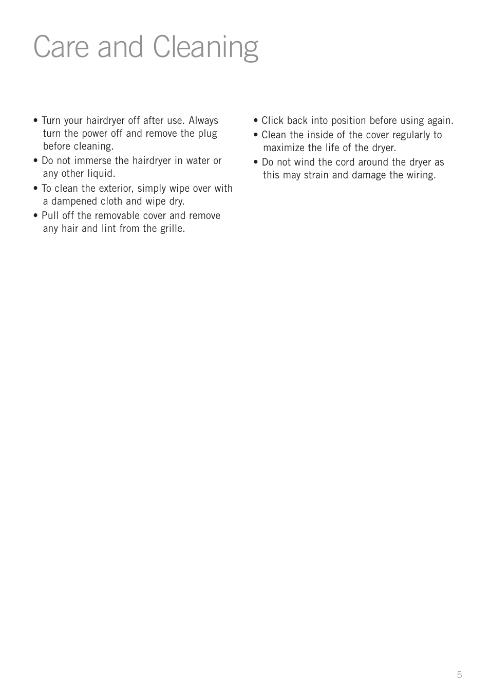 Care and cleaning | Sunbeam IONIC HD7850P User Manual | Page 7 / 10