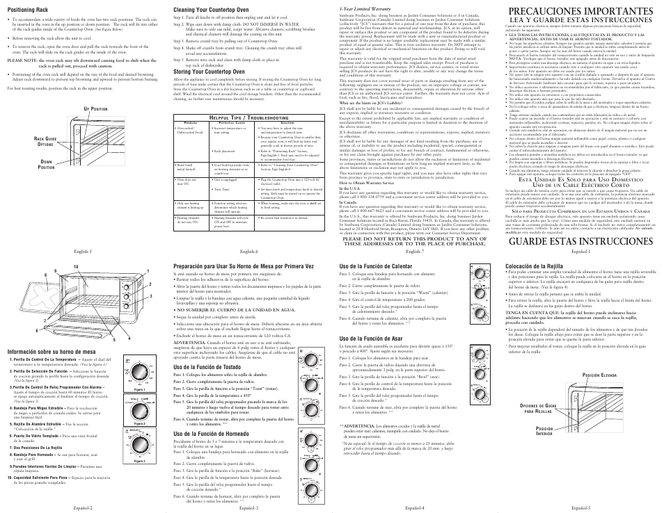 Precauciones importantes, Guarde estas instrucciones, Turn to 20 and then to desired time | Time temp to desired time | Sunbeam OSTER 6055 User Manual | Page 2 / 2