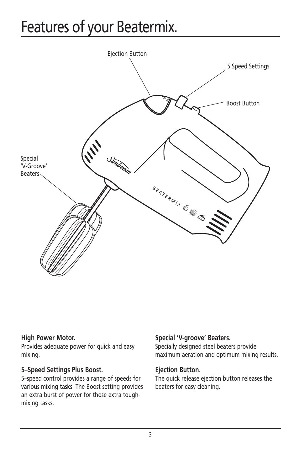 Features of your beatermix | Sunbeam JM3200 User Manual | Page 3 / 8