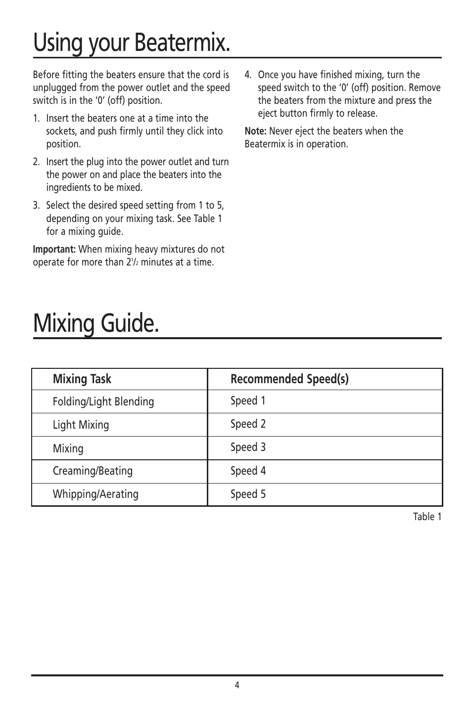 Using your beatermix. mixing guide | Sunbeam JM3200 User Manual | Page 4 / 8