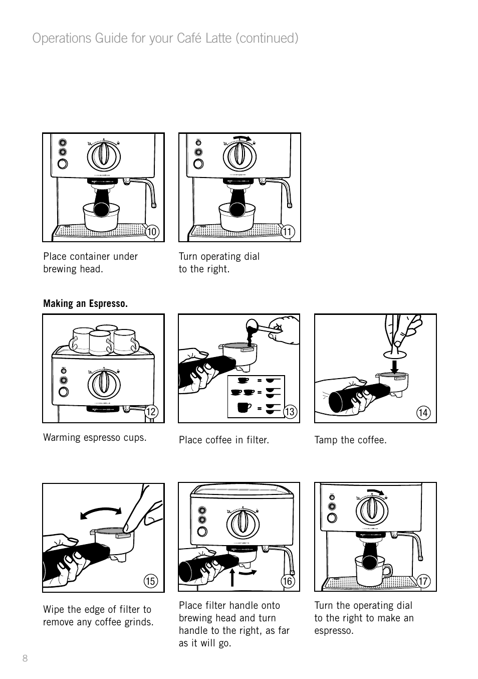 Operations guide for your café latte (continued) | Sunbeam EM5400B User Manual | Page 10 / 32