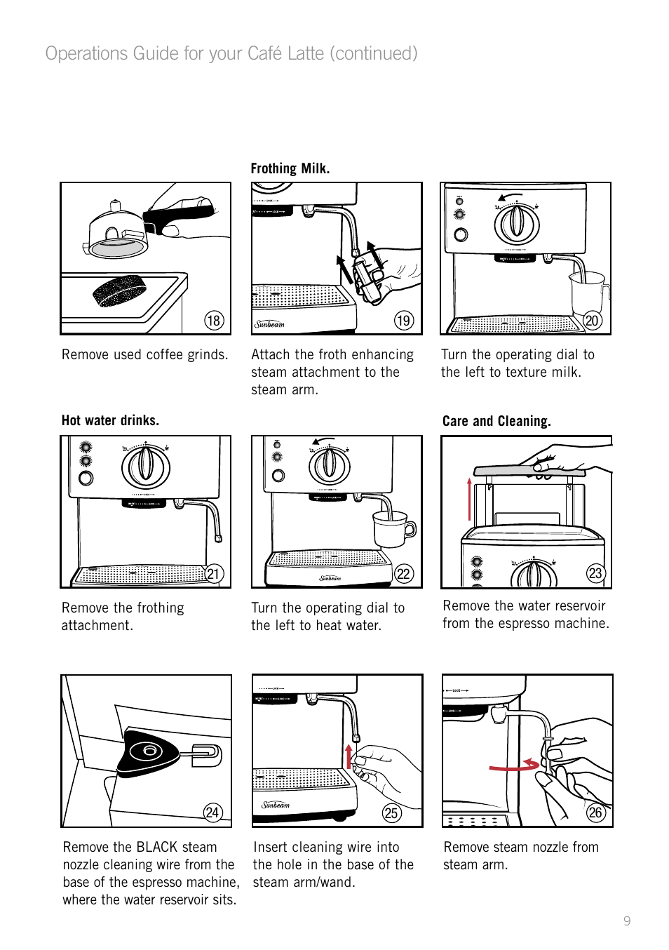 Operations guide for your café latte (continued) | Sunbeam EM5400B User Manual | Page 11 / 32