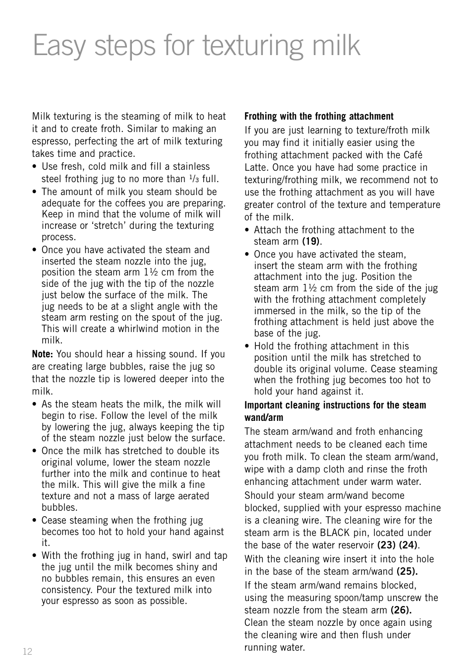 Easy steps for texturing milk | Sunbeam EM5400B User Manual | Page 14 / 32