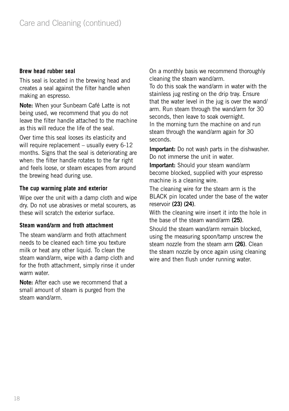 Care and cleaning (continued) | Sunbeam EM5400B User Manual | Page 20 / 32