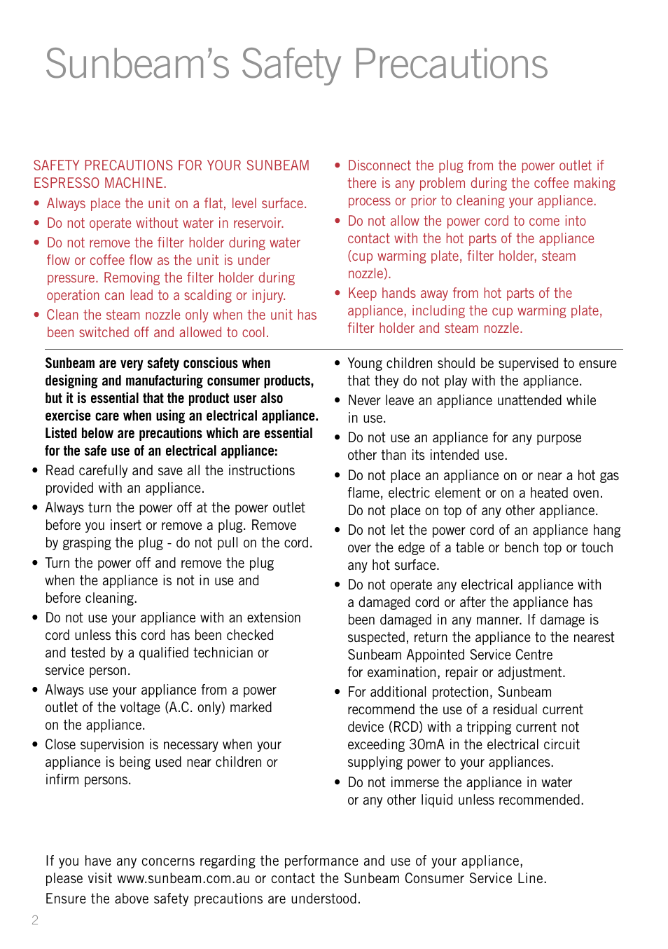 Sunbeam’s safety precautions | Sunbeam EM5400B User Manual | Page 4 / 32