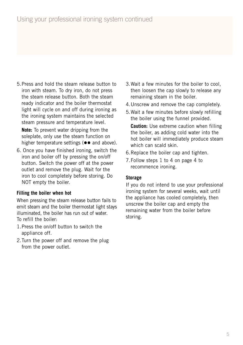 Using your professional ironing system continued | Sunbeam SR8200 User Manual | Page 7 / 12
