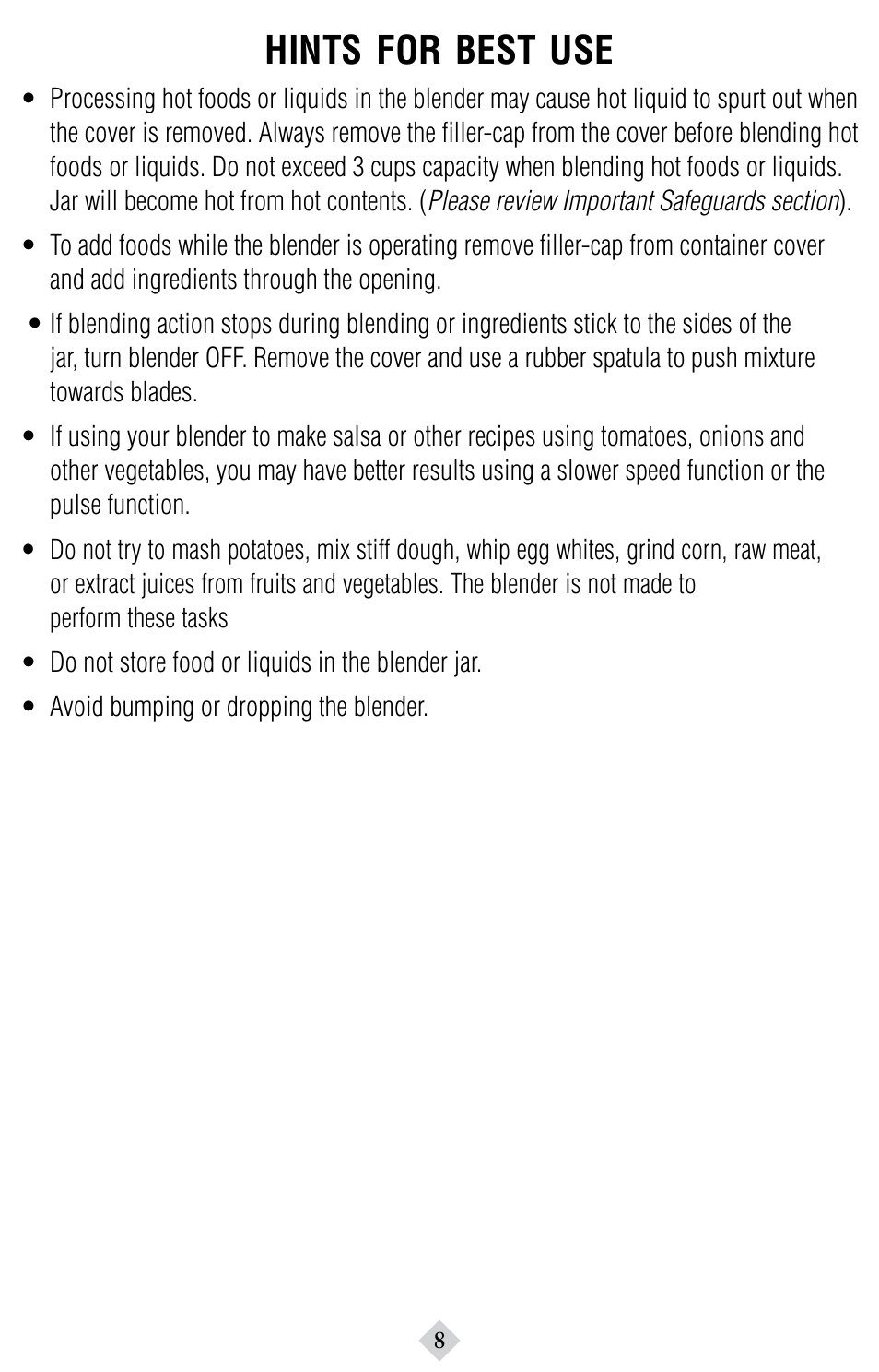 Hints, Best | Sunbeam 6094 User Manual | Page 8 / 12