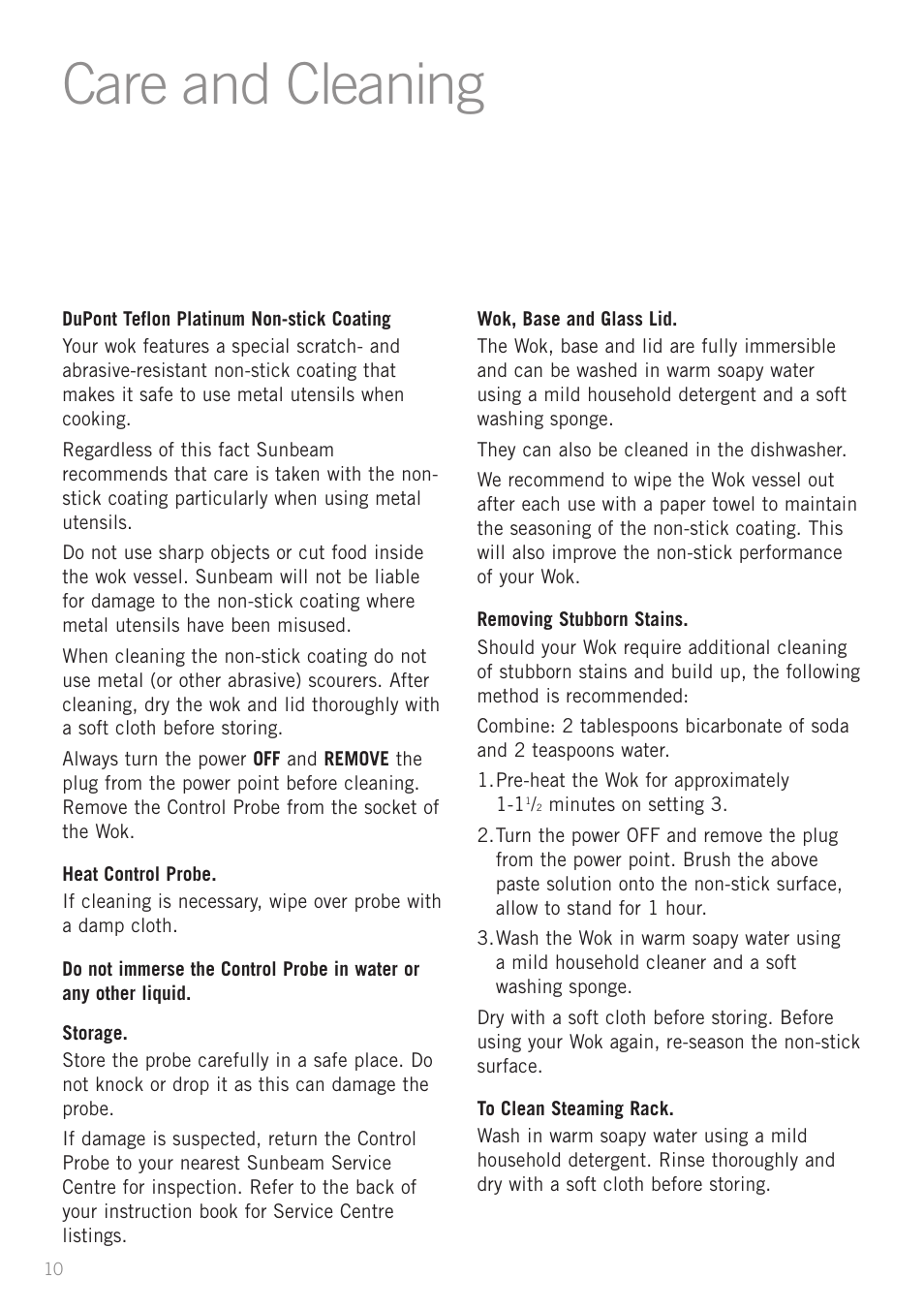 Care and cleaning | Sunbeam WW7500 User Manual | Page 12 / 23