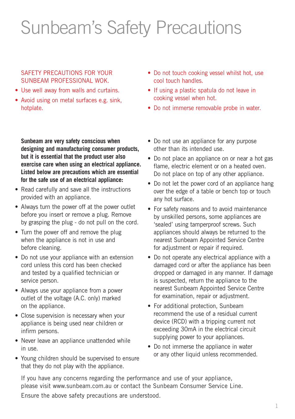 Sunbeam’s safety precautions | Sunbeam WW7500 User Manual | Page 3 / 23