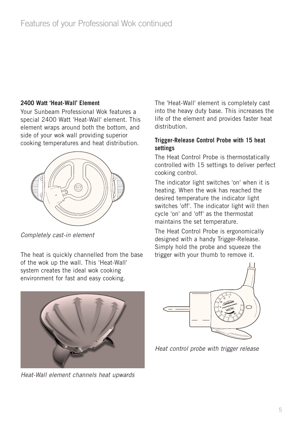 Features of your professional wok continued | Sunbeam WW7500 User Manual | Page 7 / 23